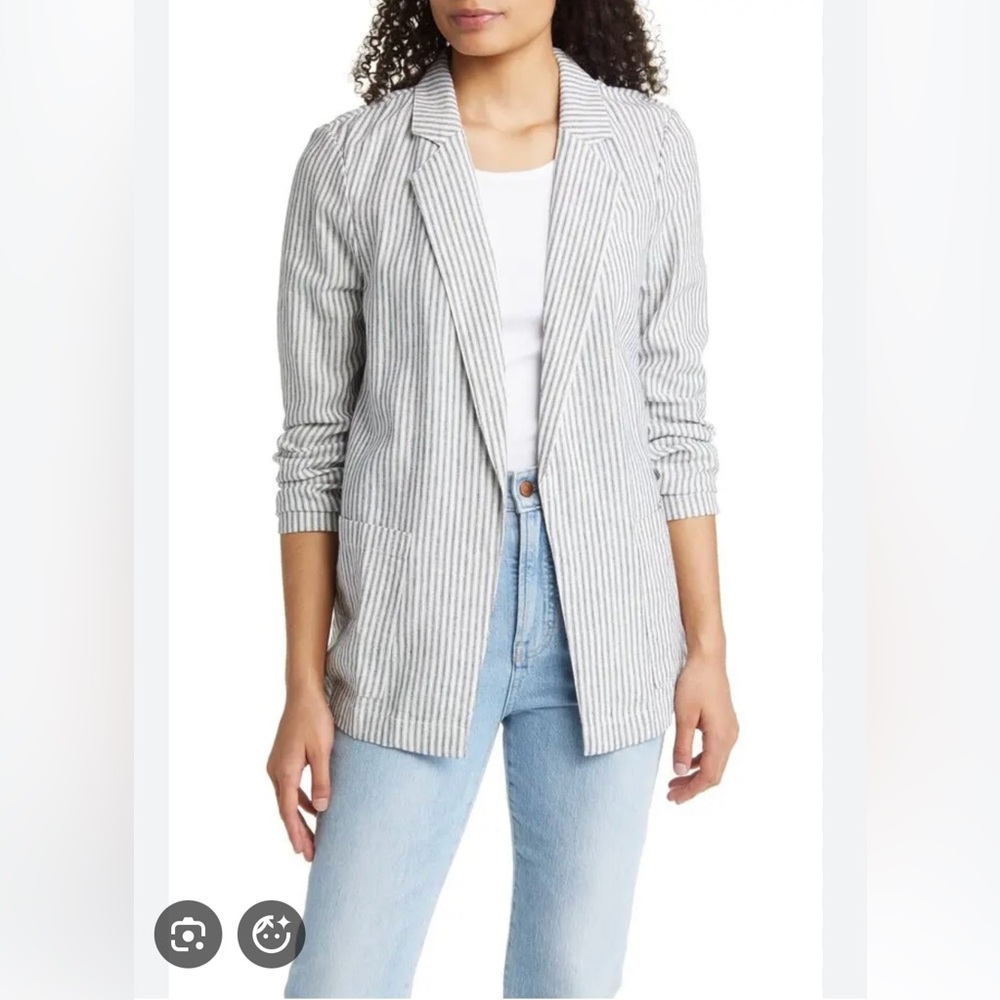 Caslon Navy and White Striped Linen Jacket